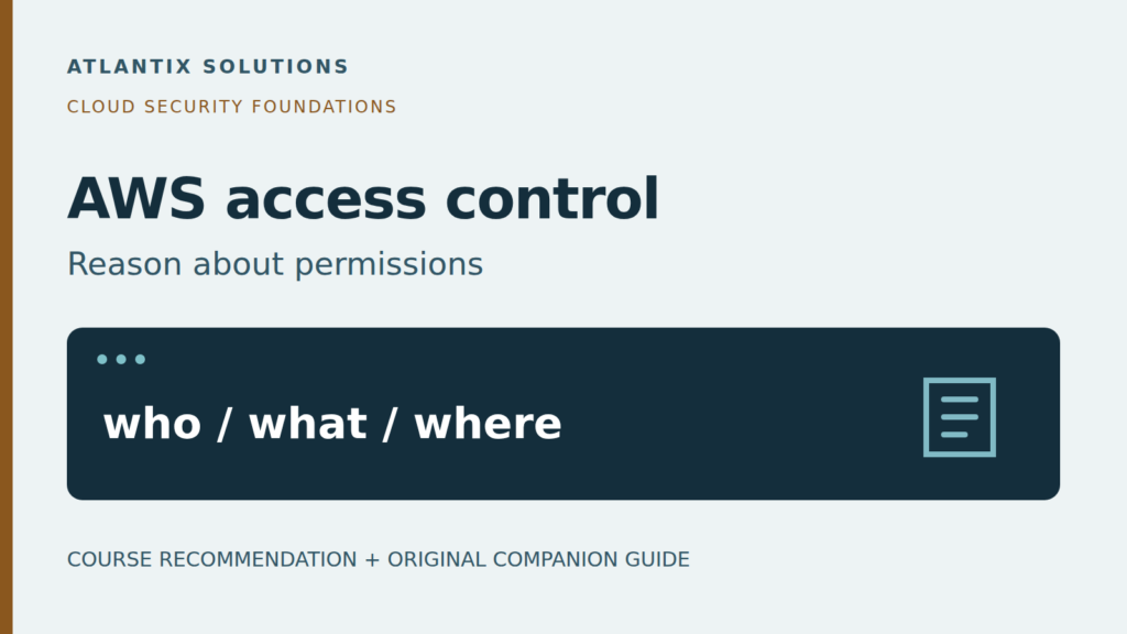 AWS access control — Reason about permissions. Original Atlantix companion guide cover.