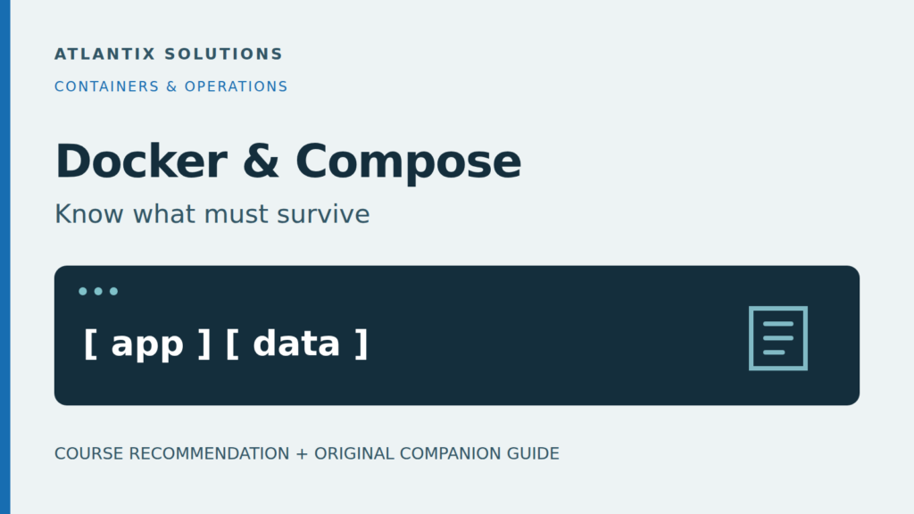 Docker & Compose — Know what must survive. Original Atlantix companion guide cover.