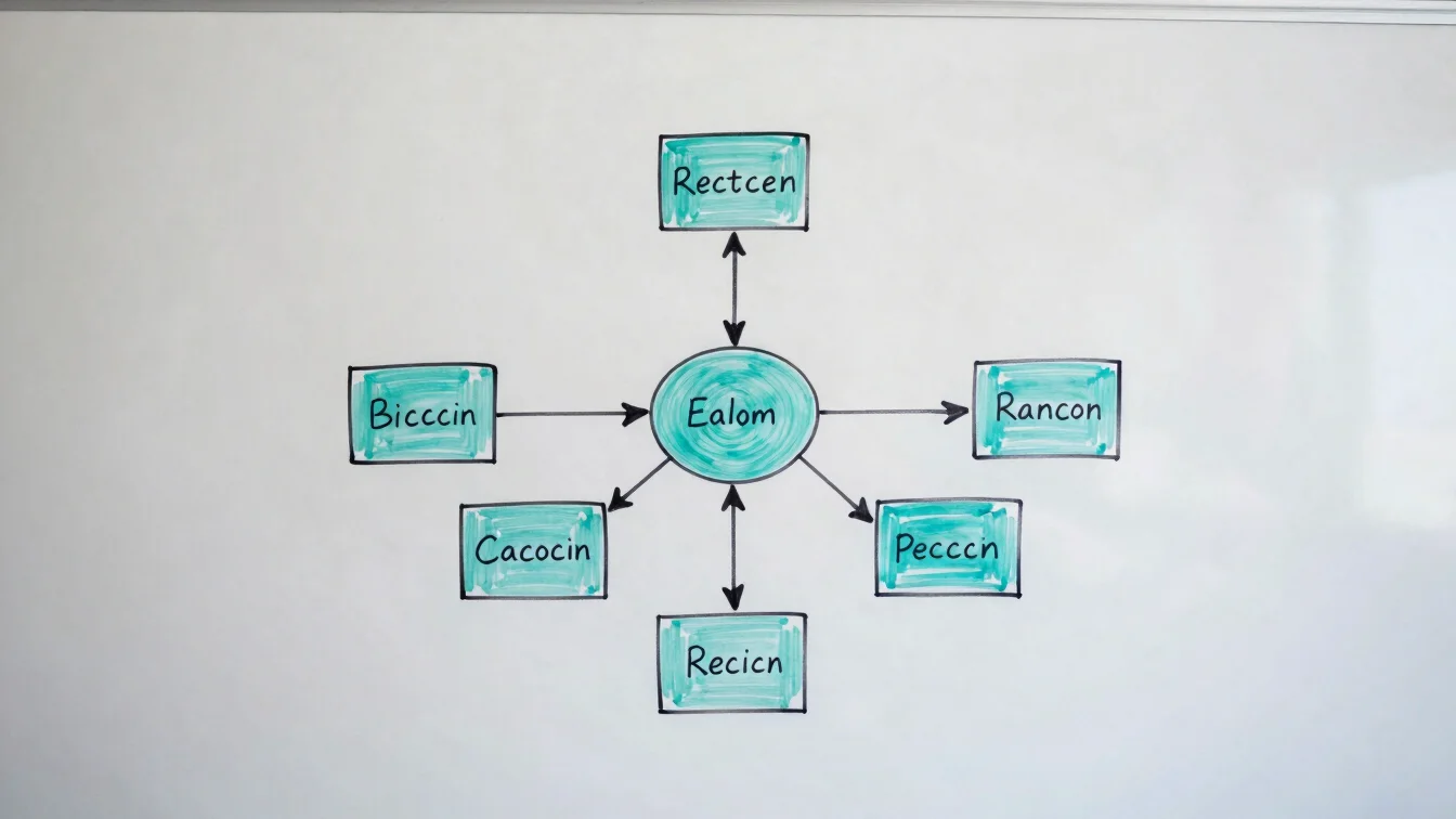 Uncluttered close-up of a whiteboard with a hand-drawn entity rel