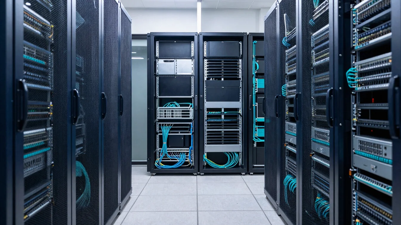 Purposeful workspace wide of server hardware and network cabling