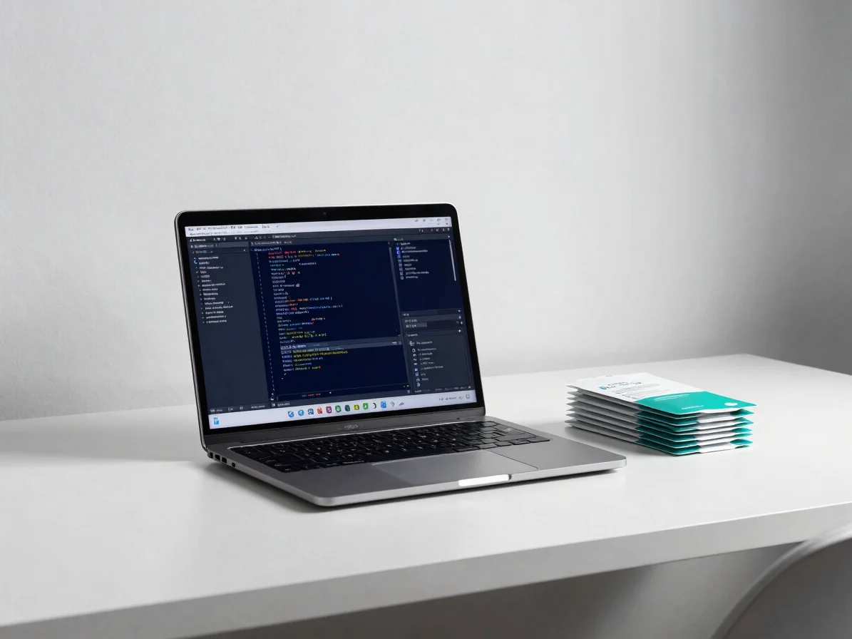 Editorial technology photography of a clean, uncluttered desk wit